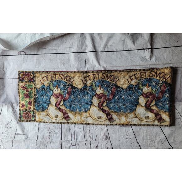 Snowman Winter Tapestry Table Runner Let it Snow Holiday 68x12 - Picture 1 of 7